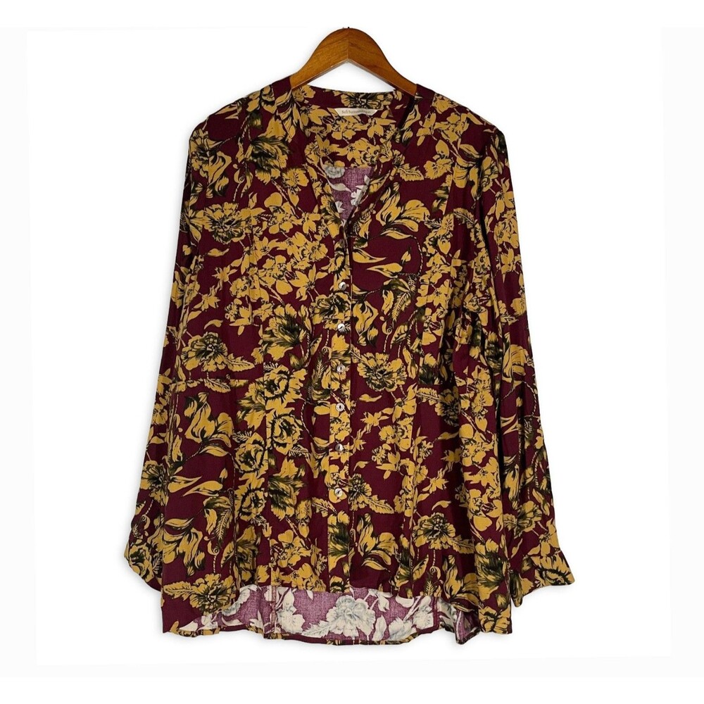 Soft Surroundings Rayon Floral Button Front Tunic Blouse Large